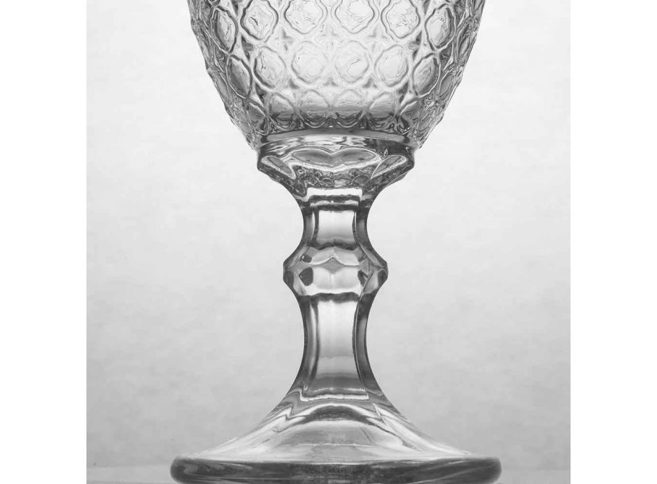 Vinglas i genomskinligt glas och lättnadsdekorationer, 12 stycken - Aperi Viadurini