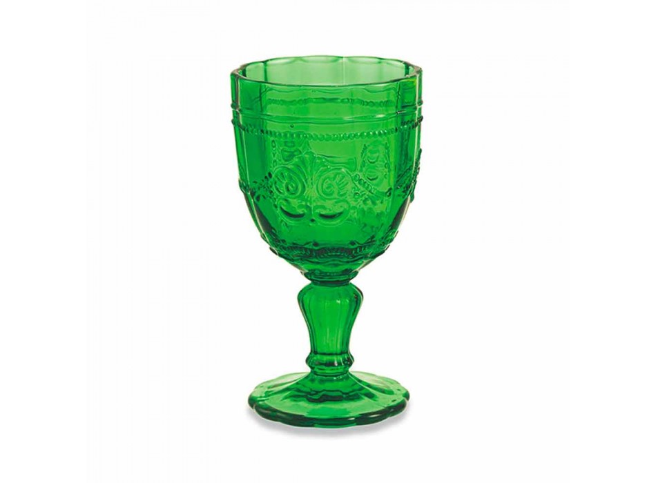 Färgade vinkoppar i glas med Arabescato-dekor, 12-delars service - skruv Viadurini