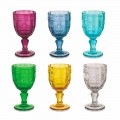 Färgade vinkoppar i glas med Arabescato-dekor, 12-delars service - skruv