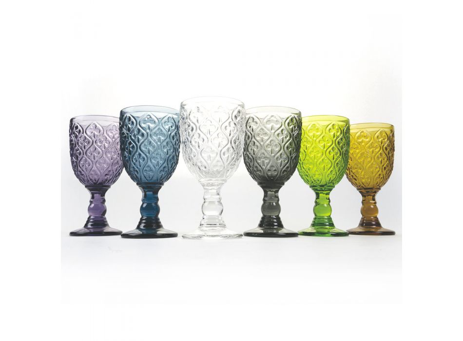 Vin- eller vattenbägare i färgat glas och arabesk dekoration 12 delar - Marocko Viadurini