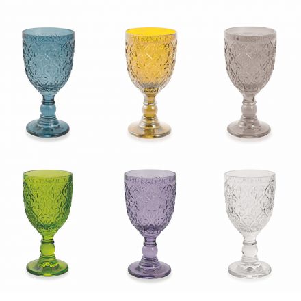 Vin- eller vattenbägare i färgat glas och arabesk dekoration 12 delar - Marocko Viadurini