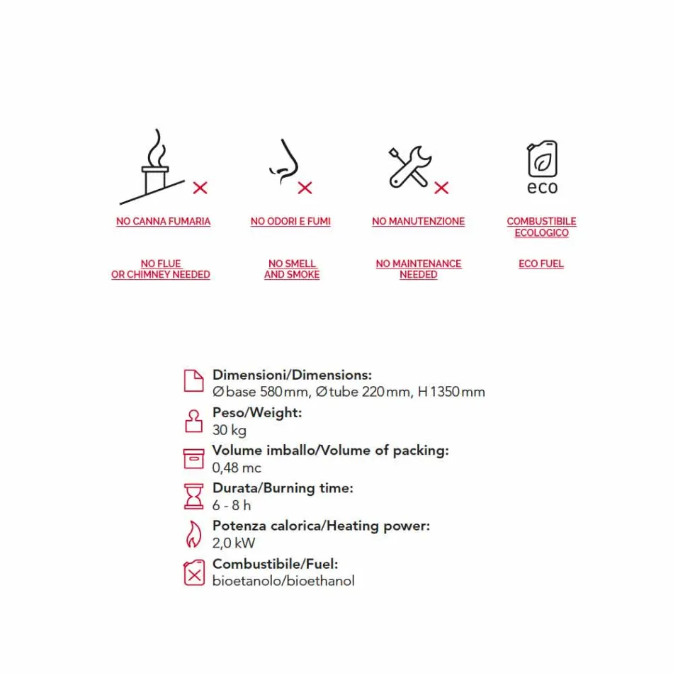Öppen spis Bioetanol Outdoor Dean målat stålgolv Viadurini