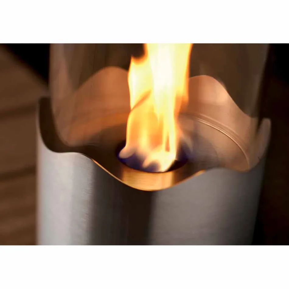 Öppen spis Bioetanol av rostfritt stål och glas bord Leon, tillverkad i Italien Viadurini