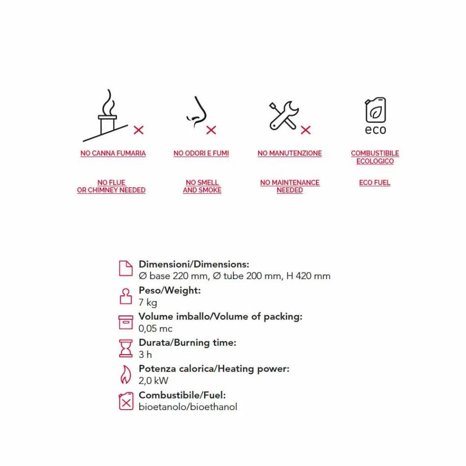 Öppen spis Bioetanol av rostfritt stål och glas bord Leon, tillverkad i Italien Viadurini