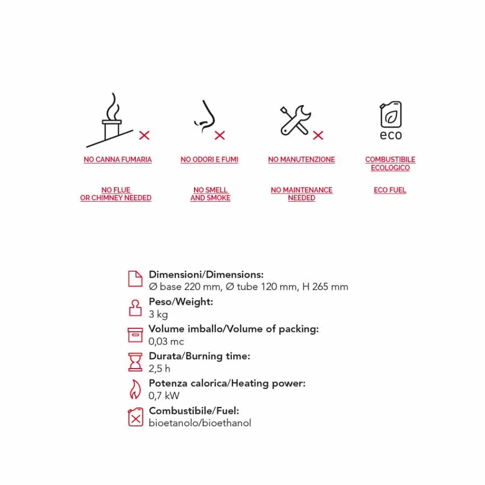 Spis keramik och glas bord bioetanol Jim, tillverkad i Italien Viadurini