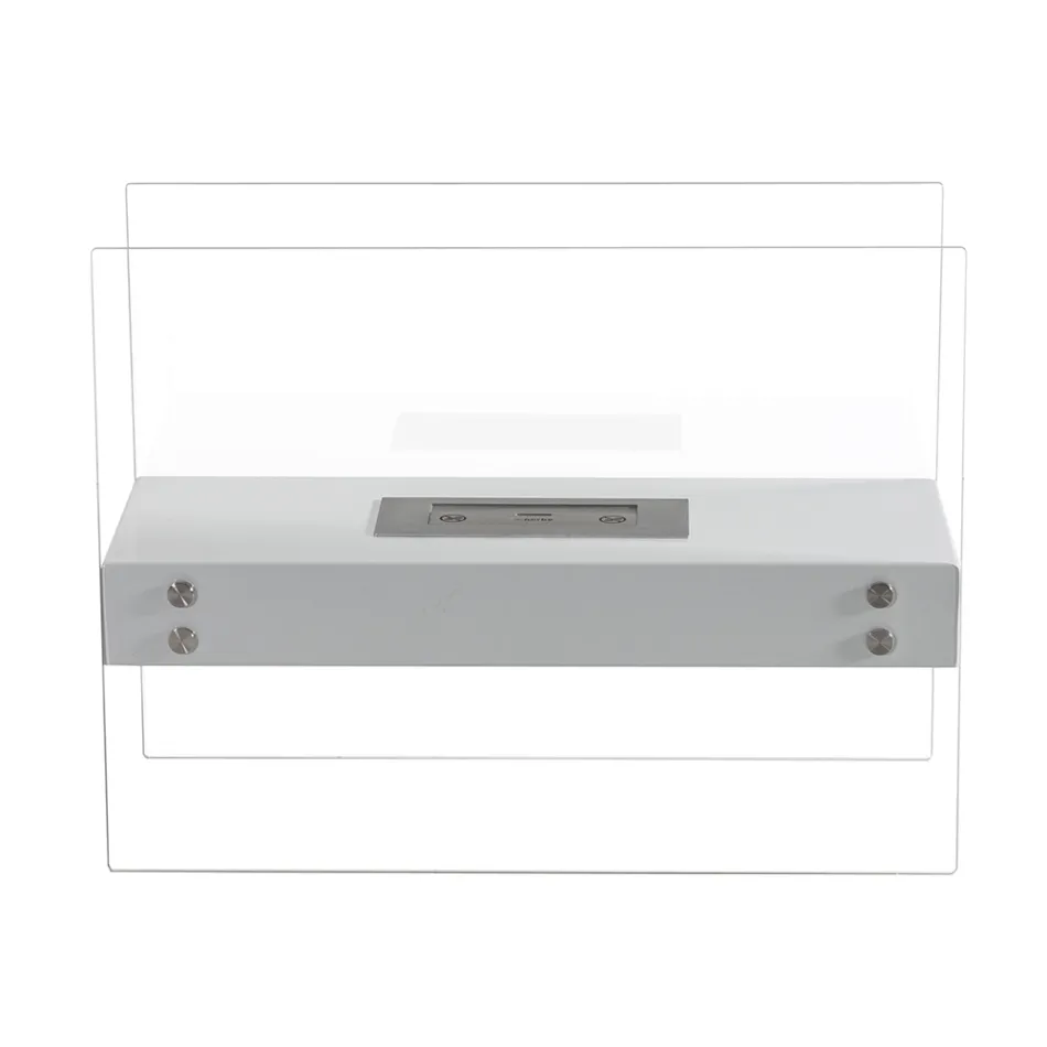 Bioetanol Golvkamin i vit metall och härdat glas - Timon Viadurini