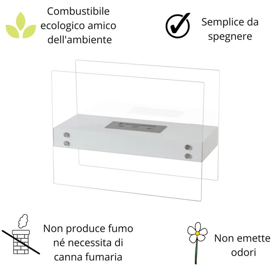 Bioetanol Golvkamin i vit metall och härdat glas - Timon Viadurini