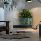 Bioetanol Golvkamin i svart metall och härdat glas - Violante Viadurini