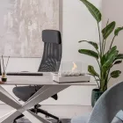 Bordsskiva bioetanol öppen spis i härdat glas och metall - Silver Viadurini