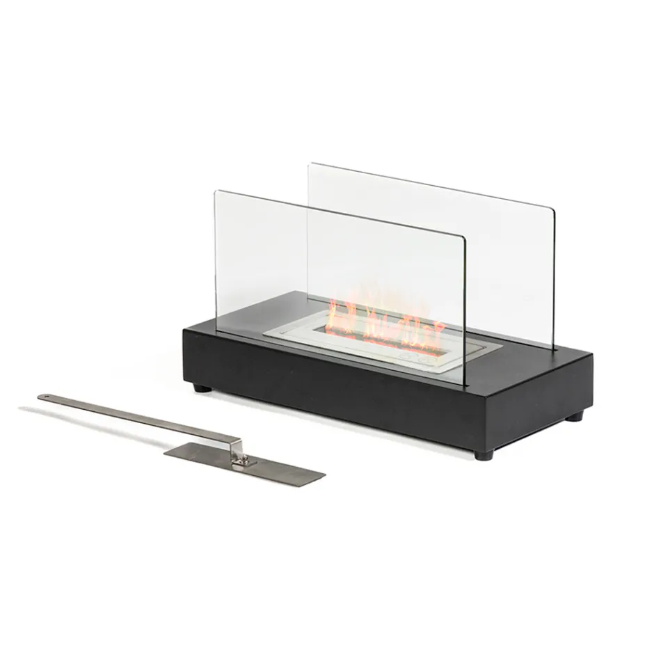 Bordsskiva bioetanol öppen spis i härdat glas och metall - Silver Viadurini