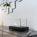 Bordsskiva bioetanol öppen spis i härdat glas och metall - Silver Viadurini