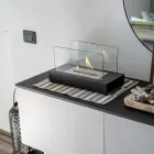 Bordsskiva bioetanol öppen spis i härdat glas och metall - Silver Viadurini