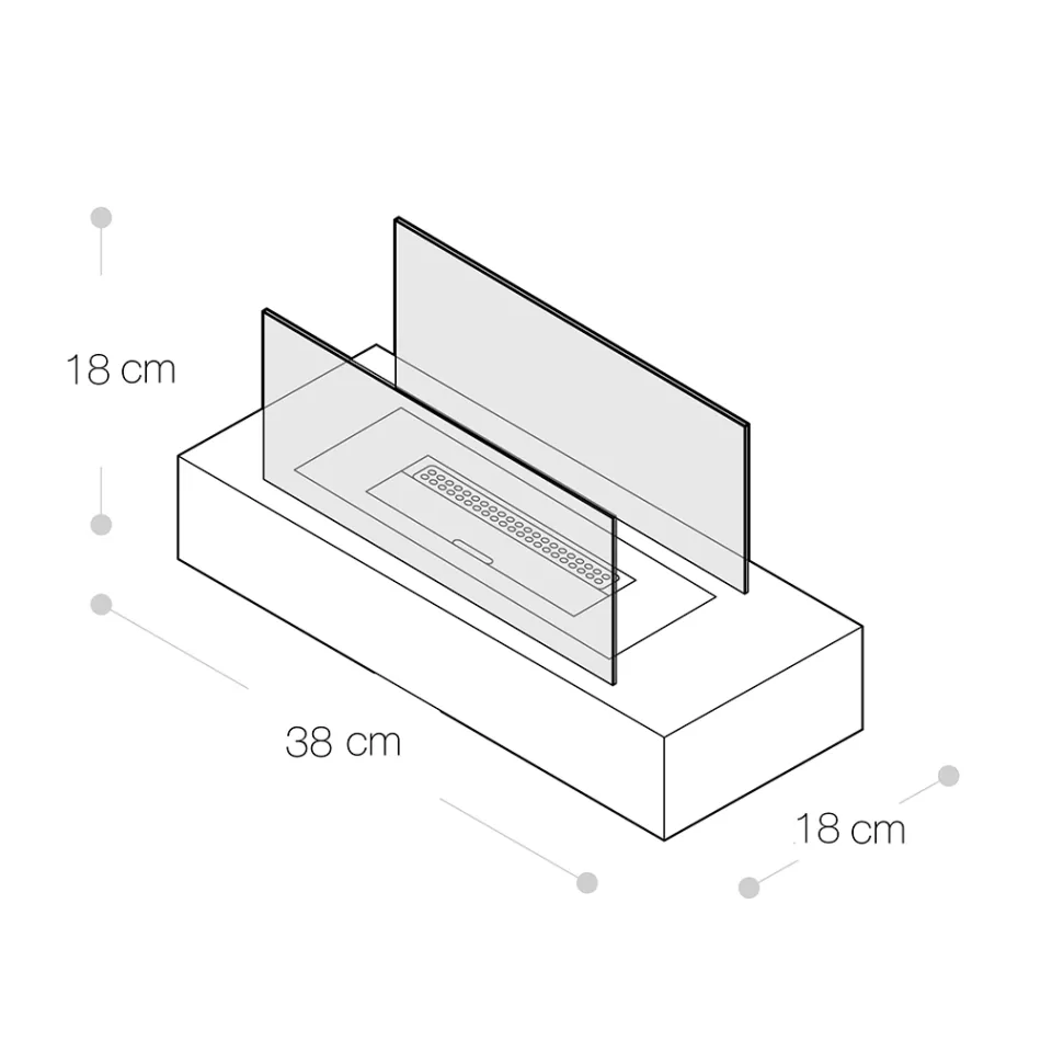 Bordsskiva bioetanol öppen spis i härdat glas och metall - Silver Viadurini