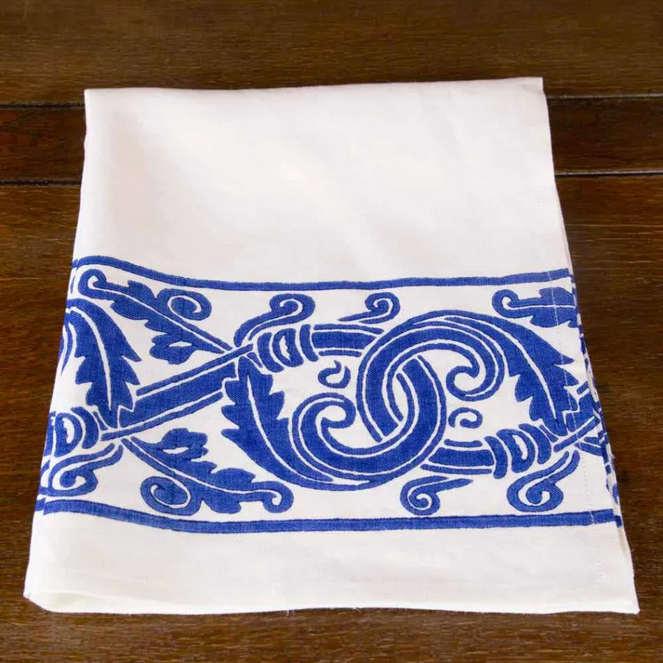 Linne duk av italiensk hantverk med handtryckt design - varumärken Viadurini