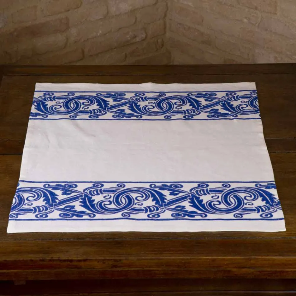 Linne duk av italiensk hantverk med handtryckt design - varumärken Viadurini