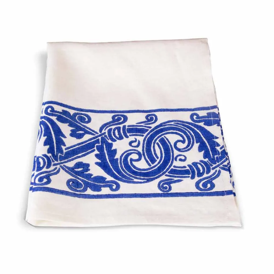 Linne duk av italiensk hantverk med handtryckt design - varumärken Viadurini