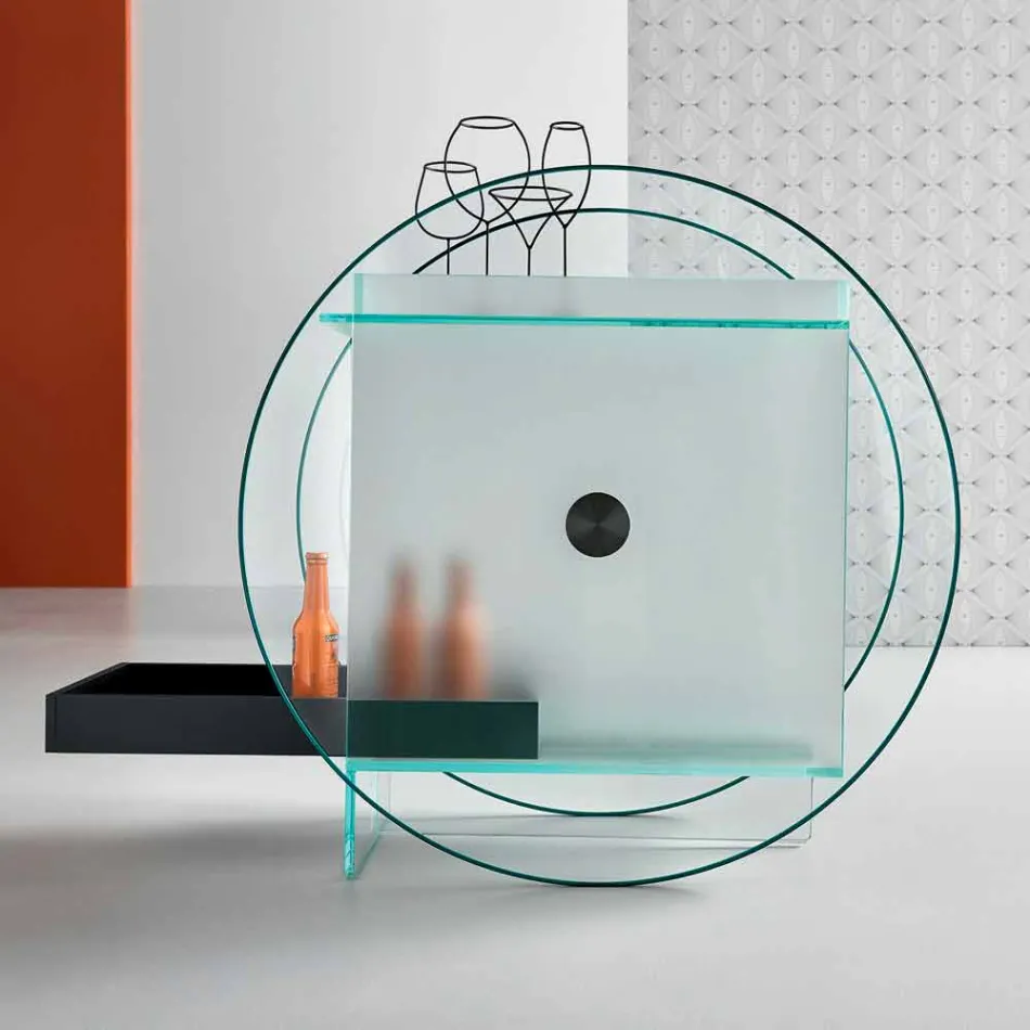 Barvagn i extra klart glas med hjul och utdragbart fack - Pigolo Viadurini