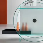 Barvagn i extra klart glas med hjul och utdragbart fack - Pigolo Viadurini