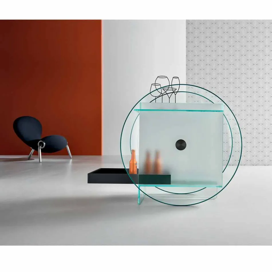 Barvagn i extra klart glas med hjul och utdragbart fack - Pigolo Viadurini