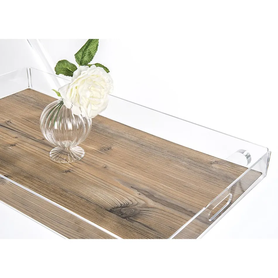 Köksvagn 4 hjul i transparent plexiglas eller med trä - Magimbo Viadurini