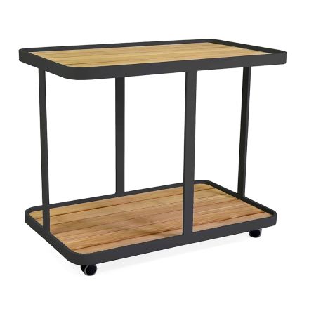 Aluminiumvagn i olika utföranden med hjul och teakskiva - Tält Viadurini