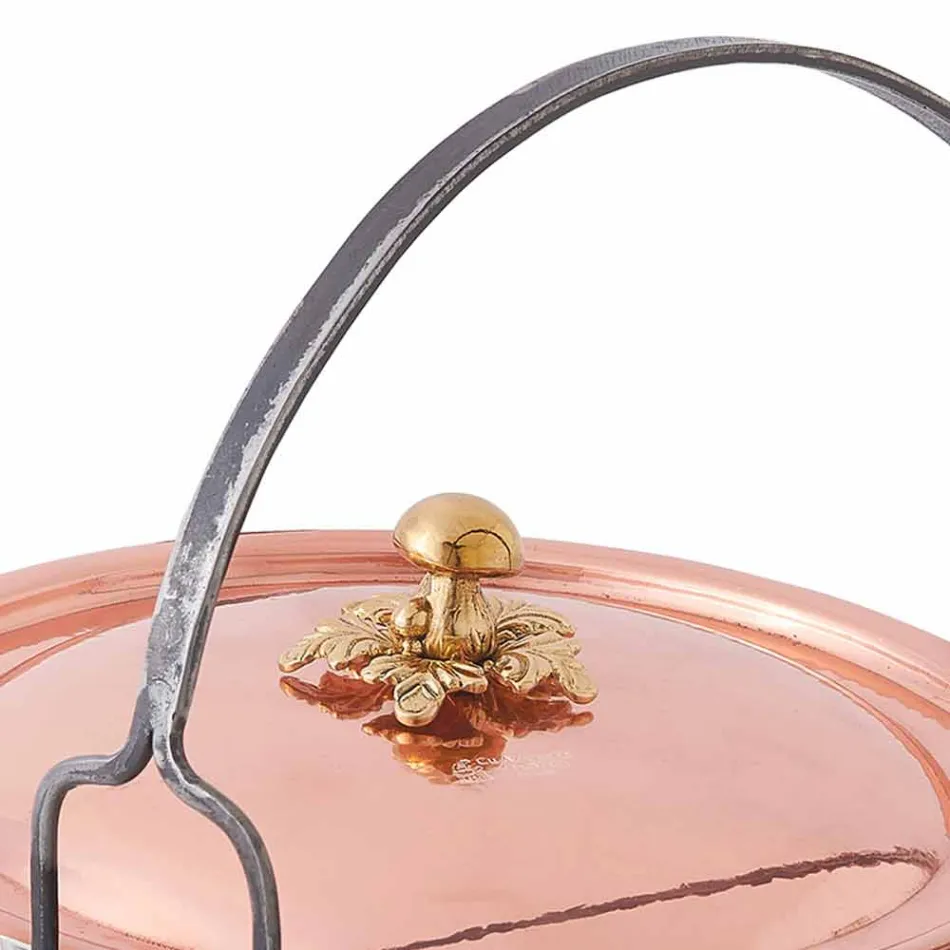 Handtinnad koppargryta, lock och välvd handtag 26 cm - Mariagiu Viadurini