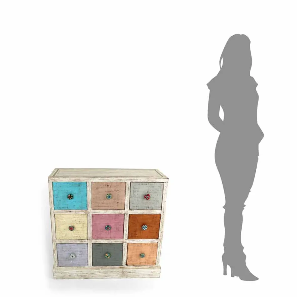 Hantverk byrå i massivt trä med 9 lådor tillverkad i Italien - Pierrot Viadurini