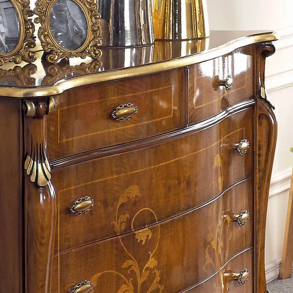 Sovrumsbyrå i inlagt trä och spegel Tillverkad i Italien - Cambrige Viadurini