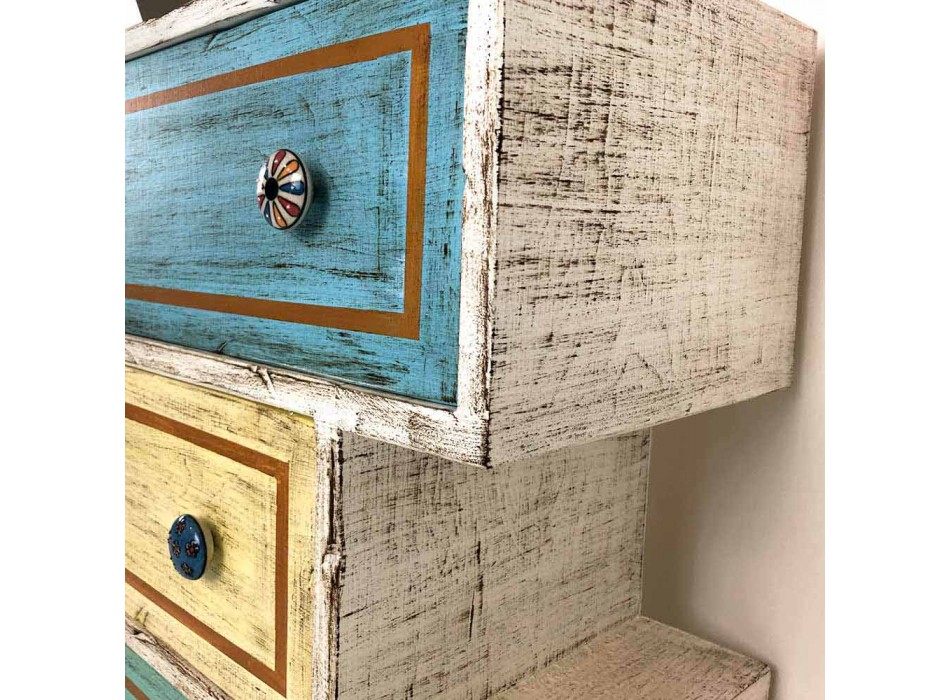 Byrå med färgade lådor och keramiska knoppar tillverkade i Italien - Hendriks Viadurini