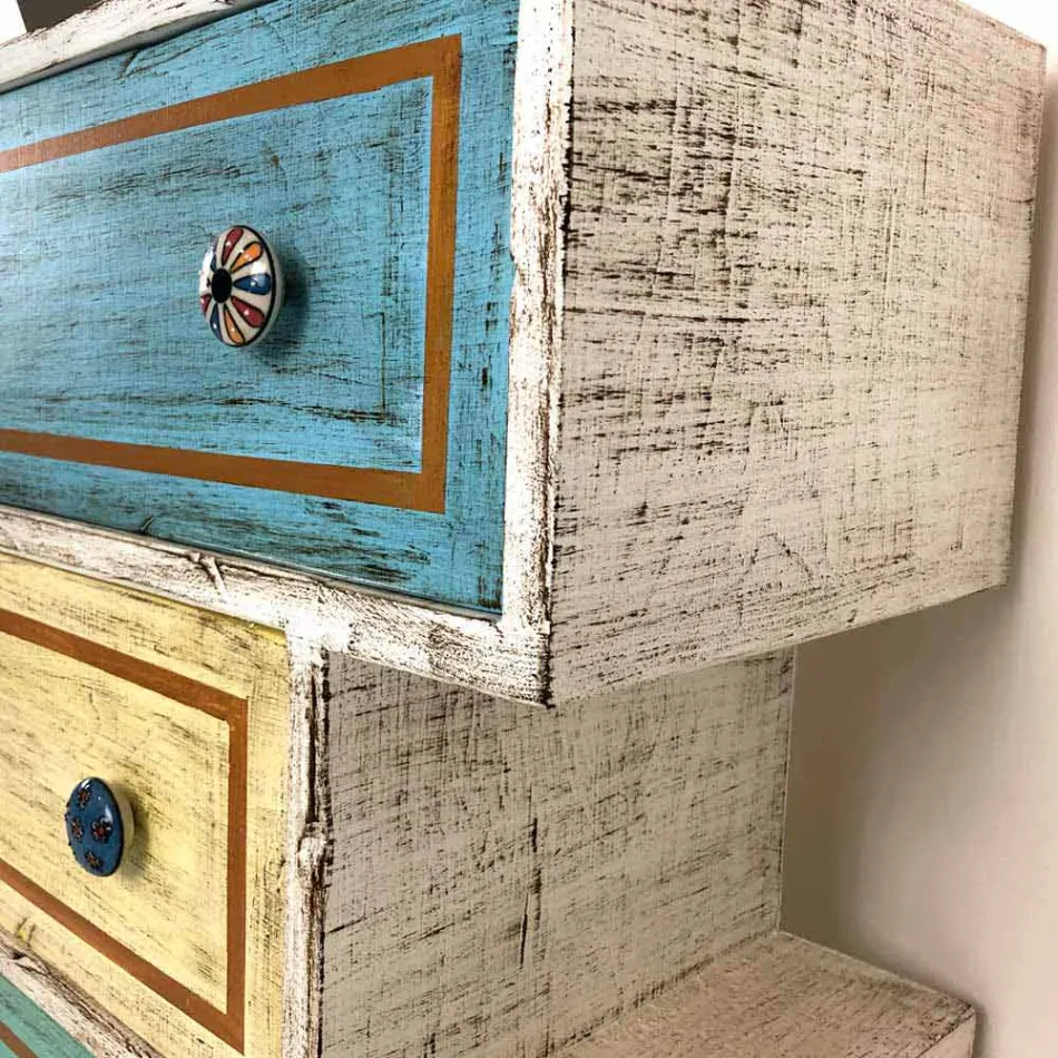 Byrå med färgade lådor och keramiska knoppar tillverkade i Italien - Hendriks Viadurini