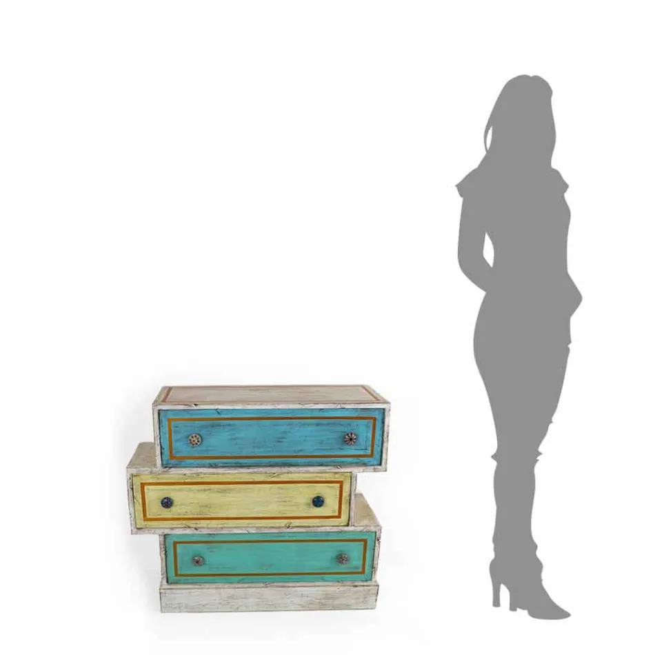 Byrå med färgade lådor och keramiska knoppar tillverkade i Italien - Hendriks Viadurini