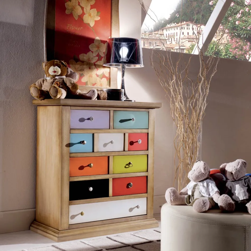 Byrå med alla färgade lådor och olika handtag Made in Italy - Aditya Viadurini