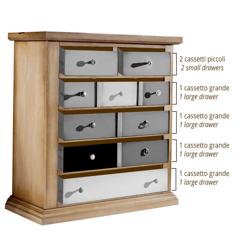 Byrå med alla färgade lådor och olika handtag Made in Italy - Aditya Viadurini