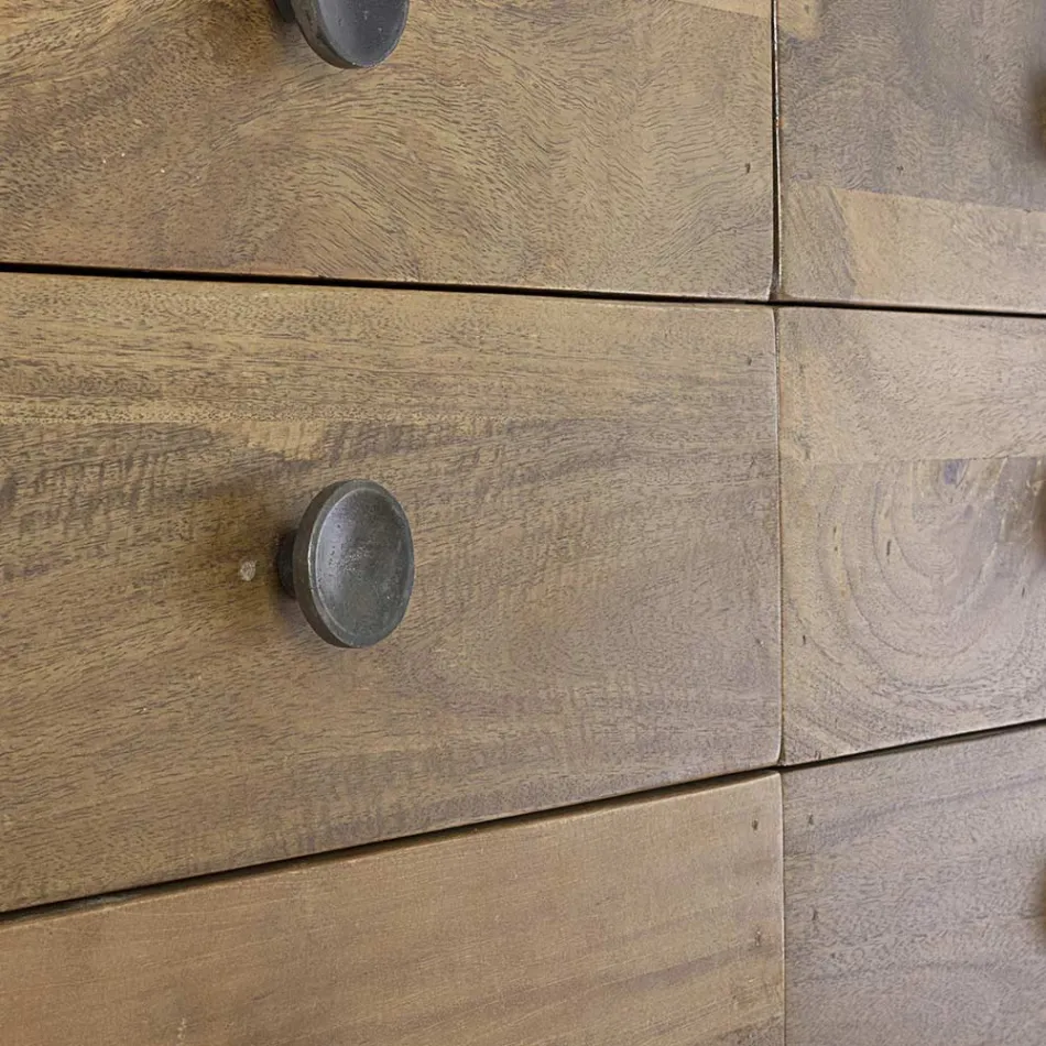 Byrå i mangoträ med 6 lådor med vintagedesign - Desiderio Viadurini