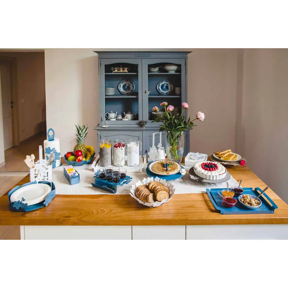 Mittstycke med blommor i lerjärn, vitt eller blått - Marken Viadurini