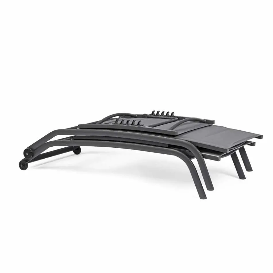 Utanför schäslong i textilin och aluminium med hjul, 4 delar - Babilonia Viadurini