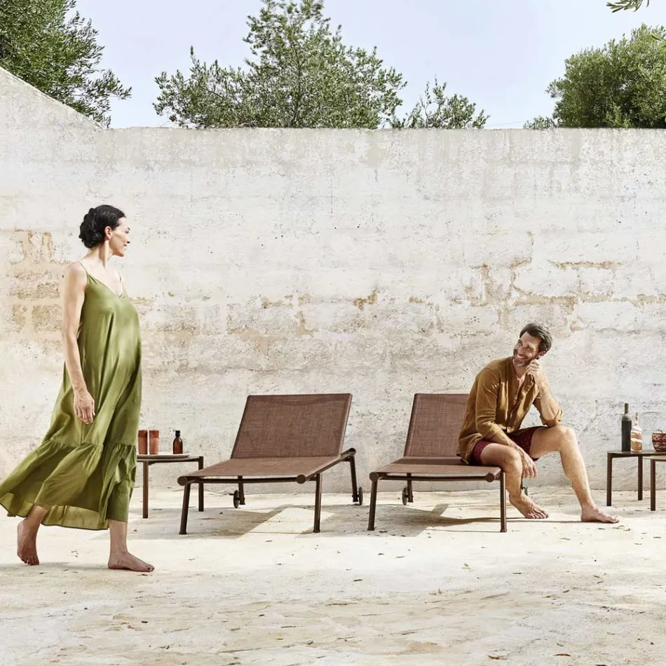 Trädgårdsschäslong i aluminium och tekniskt tyg - Bahia från Varaschin Viadurini