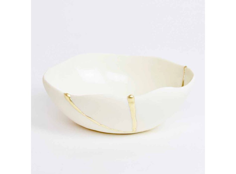 Skålar i vitt porslin och guldblad italiensk lyxig design - Cicatroro Viadurini