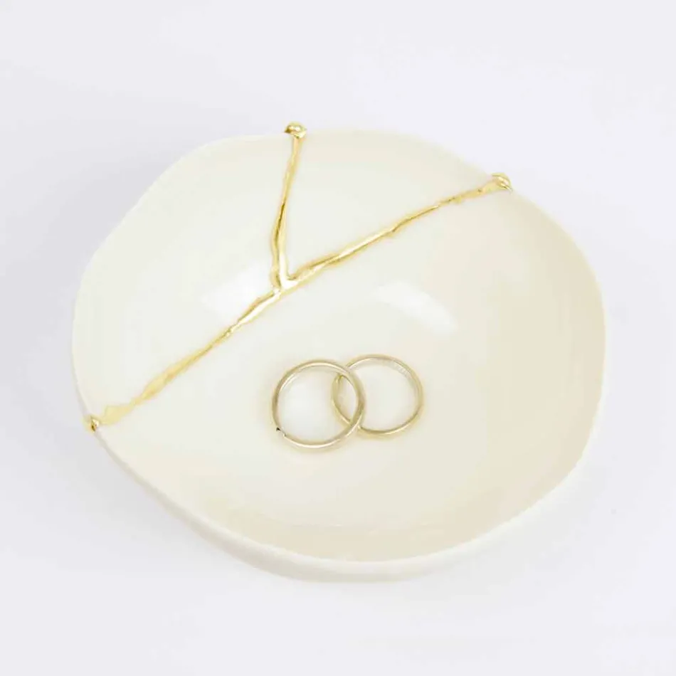 Skålar i vitt porslin och guldblad italiensk lyxig design - Cicatroro Viadurini