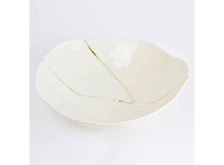 Skålar i vitt porslin och guldblad italiensk lyxig design - Cicatroro Viadurini
