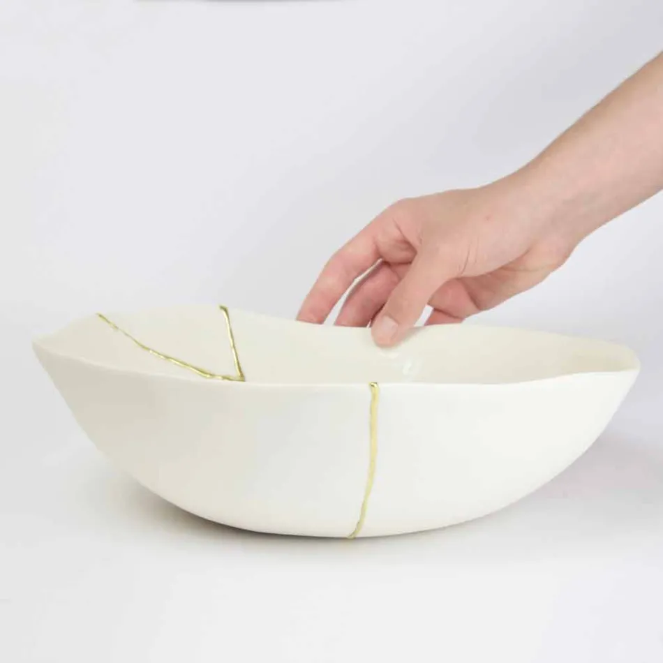 Skålar i vitt porslin och guldblad italiensk lyxig design - Cicatroro Viadurini