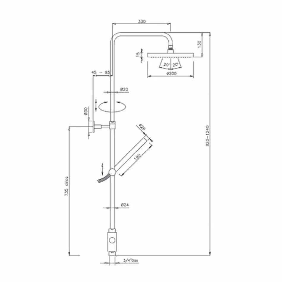 Rund sektionsduschpelare i mässing med handdusch tillverkad i Italien - Amadeo Viadurini