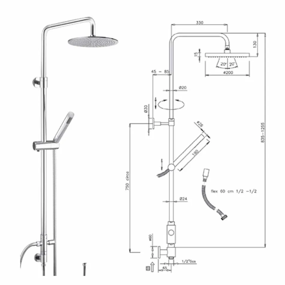Rund sektionsduschpelare i mässing med handdusch tillverkad i Italien - Amadeo Viadurini