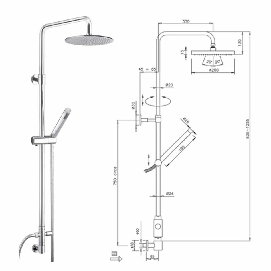 Rund sektionsduschpelare i mässing med handdusch tillverkad i Italien - Amadeo Viadurini