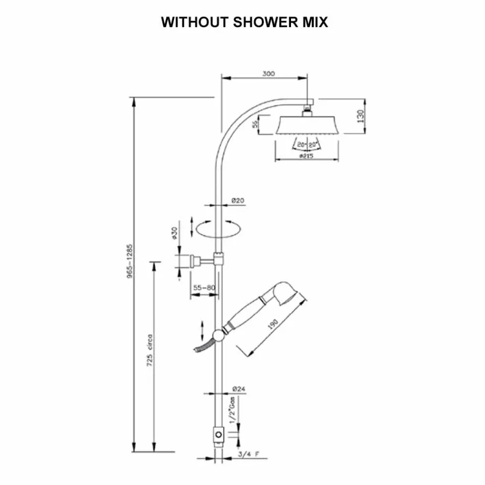 Klassisk duschkolonn av mässing med rund duschhuvud Tillverkad i Italien - Yari Viadurini