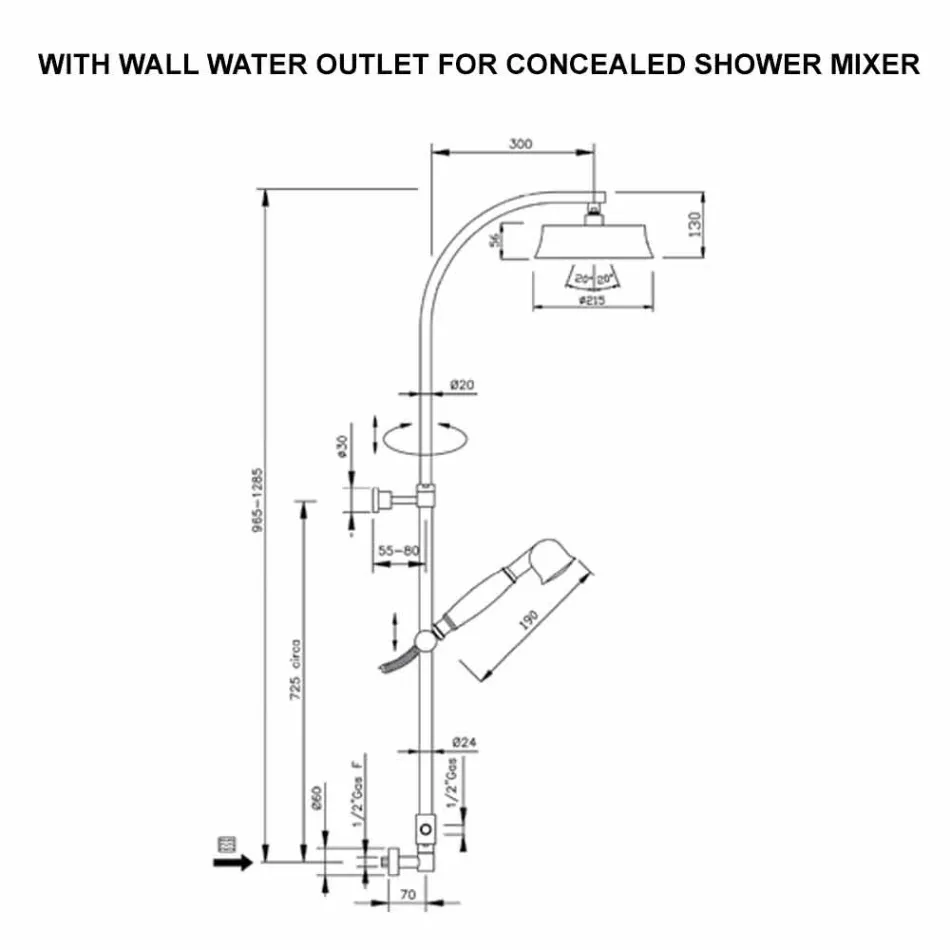 Klassisk duschkolonn av mässing med rund duschhuvud Tillverkad i Italien - Yari Viadurini