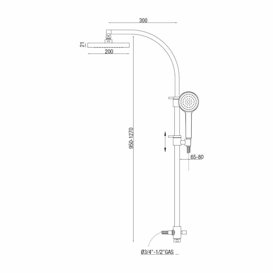 Duschpelare med avledare och fyrkantigt duschhuvud Tillverkat i Italien - silver Viadurini