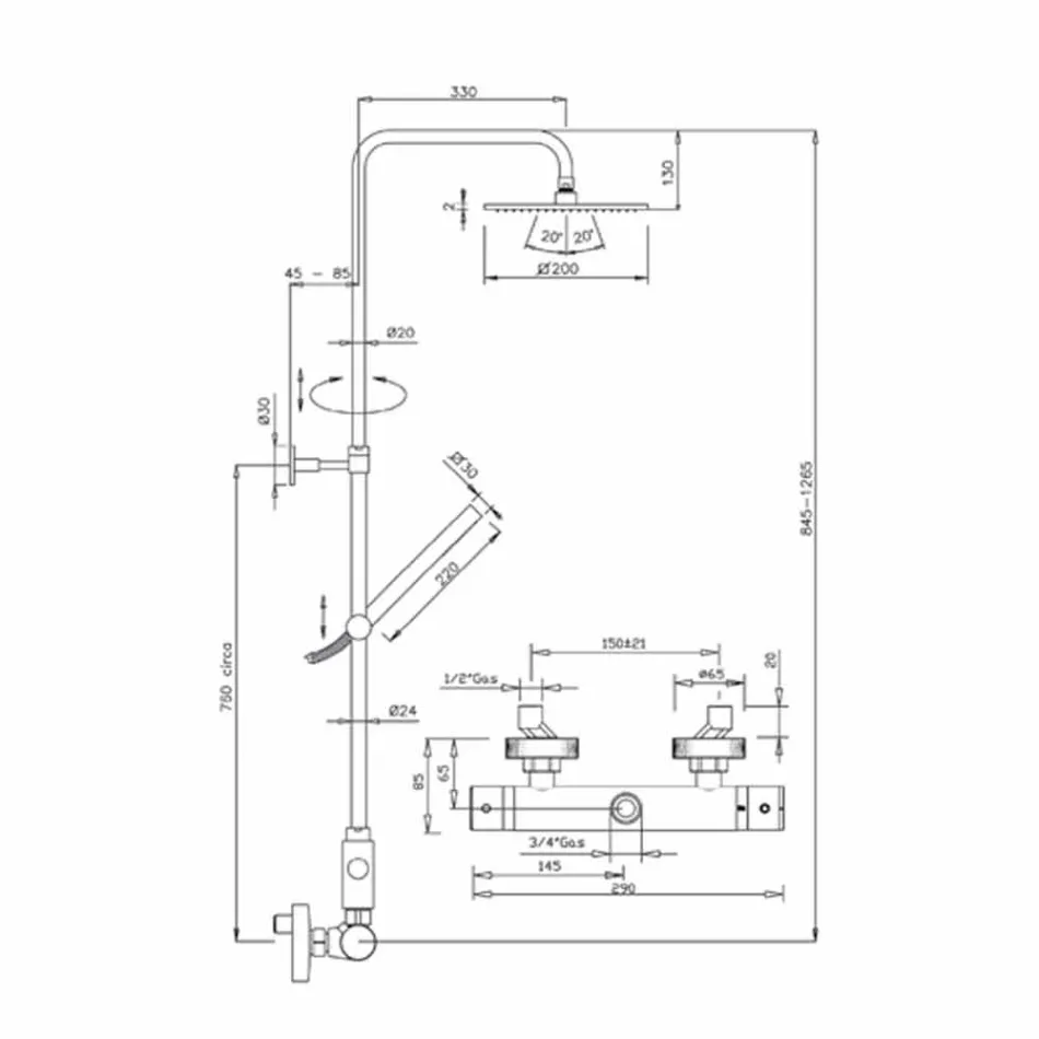 Duschpelare med Ultratunt duschhuvud av stål Made in Italy - Studio Viadurini
