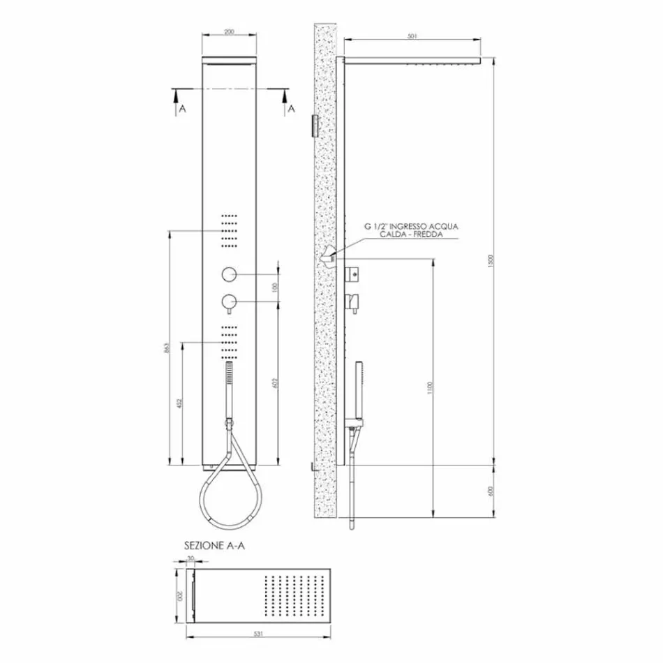Stål duschpelare med regndusch tillverkad i Italien - sjöman Viadurini
