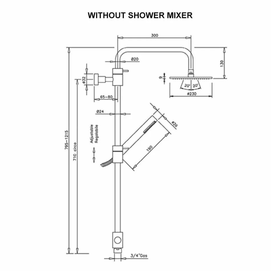 Duschkolonn av mässing med abs-dusch och duschmunstycke i Italien Viadurini